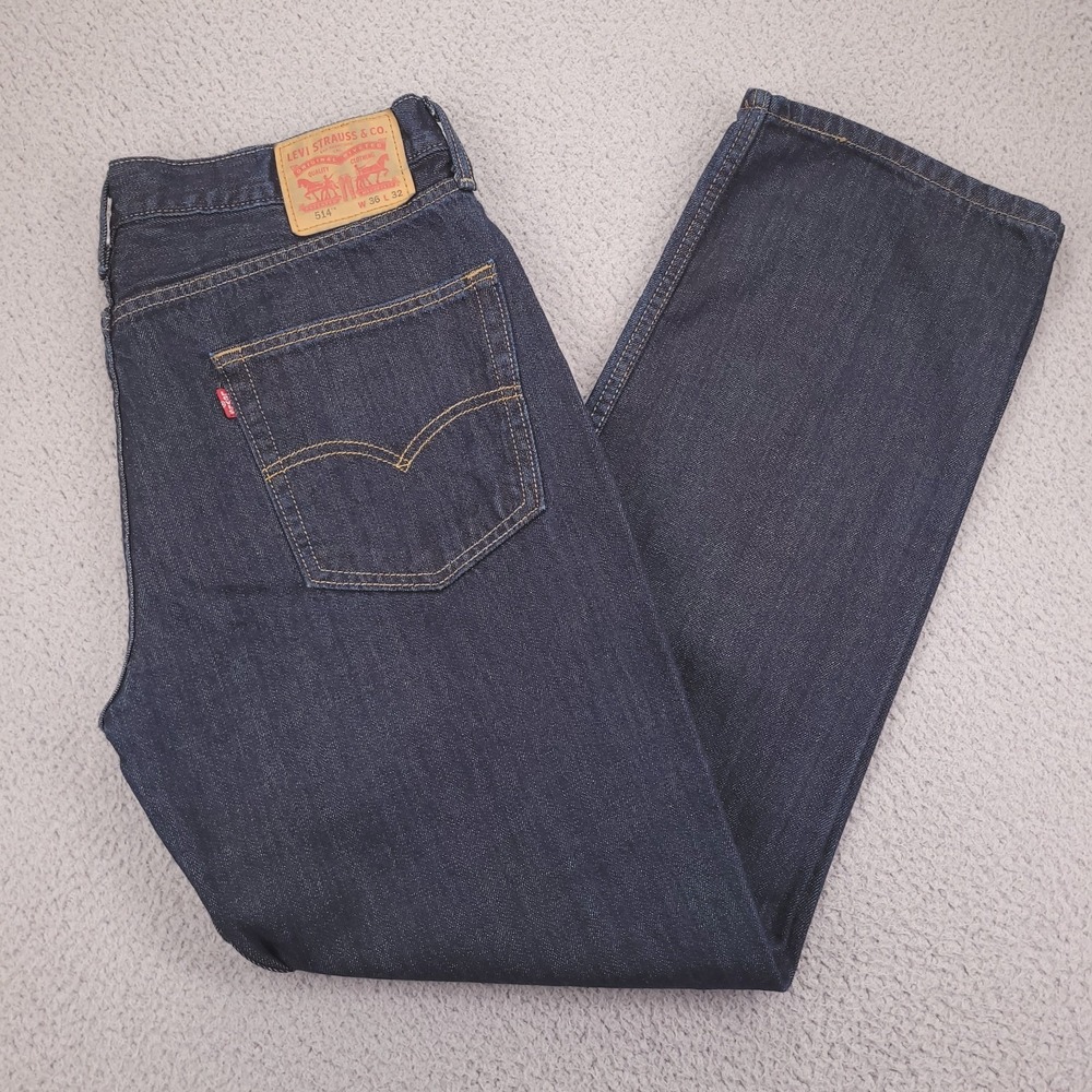 LEVIS 514 Jeans Mens Size 36x32 Straight Fit 100% Cotton Dark Wash Denim